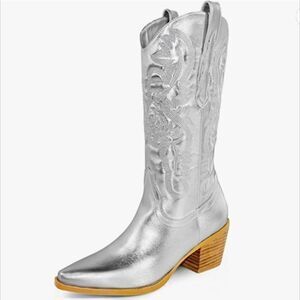 Silver Metallic Heeled Cowboy Boots - Worn once to a Taylor Swift concert